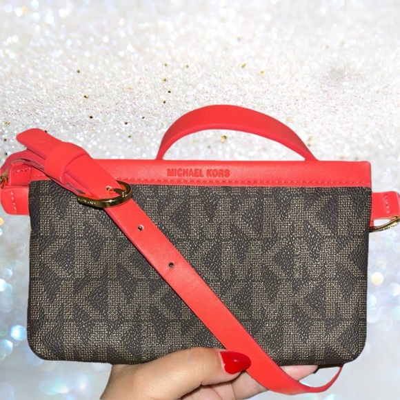 MICHAEL Michael Kors Brown/Red Signature Coated Canvas and Leather Belt Bag